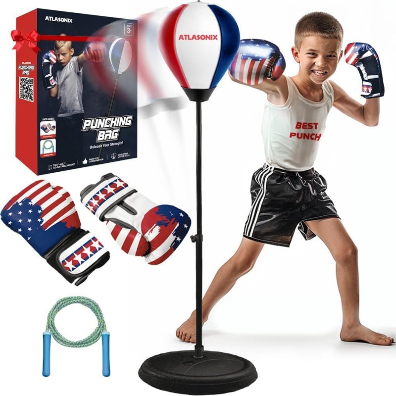 Atlasonix Punching Bag for Kids 8-12 | Kids Punching Bag with Gloves, Boxing Set with Gloves - Fun Karate Ninja Games - Birthday for Boys & Girls - Indoor Outdoor Boxing Equipment - Image 1